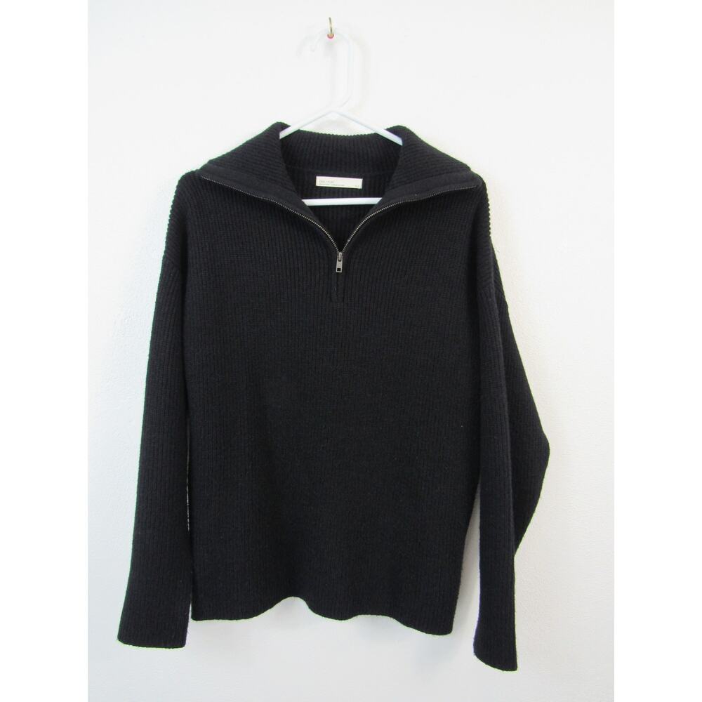 Oak + Fort XS Black Ribbed Knit Quarter 1/4 Zip Turtleneck Sweater Pullover